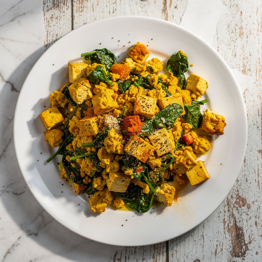 Extra-firm tofu & Spinach Breakfast Scramble #17